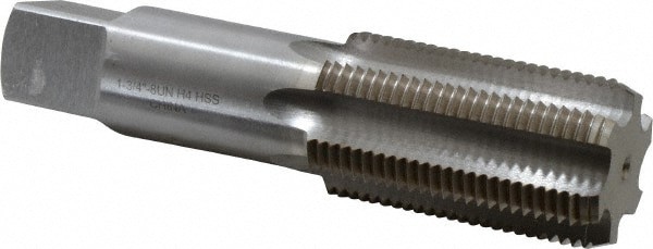 Straight Flute Tap: 1-3/4-8 UNS, 6 Flute, Bottoming Chamfer, High-Speed Steel, Bright/Uncoated Finish