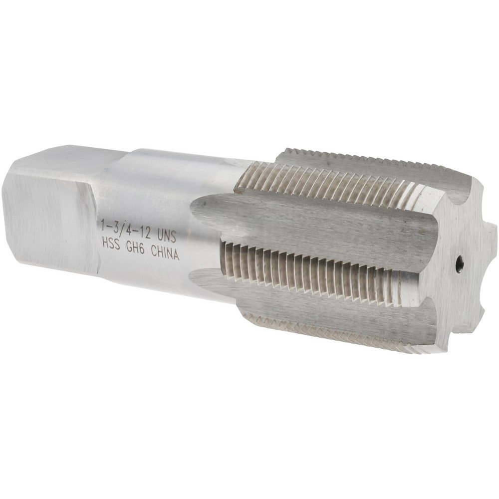 Straight Flute Tap: 1-3/4-12 UNS, 6 Flutes, Plug, High Speed Steel, Bright/Uncoated