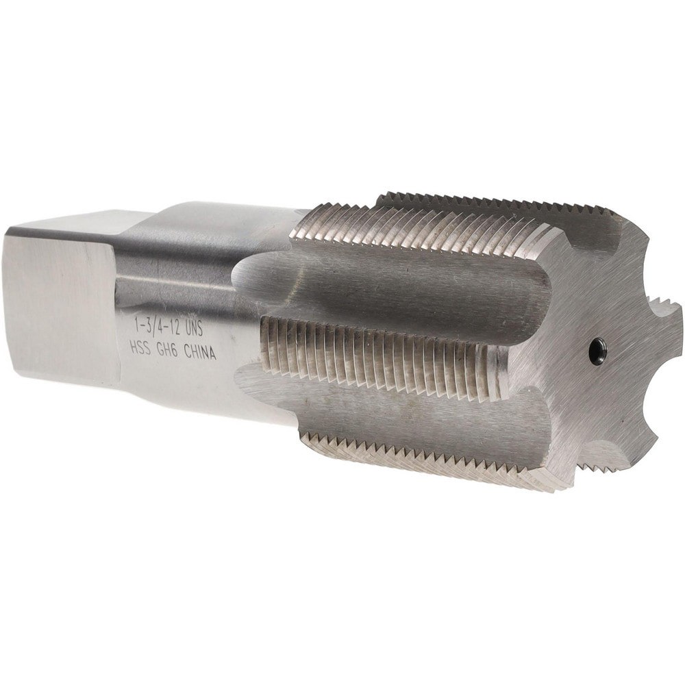 Straight Flute Tap: 1-3/4-12 UNS, 6 Flutes, Bottoming, High Speed Steel, Bright/Uncoated