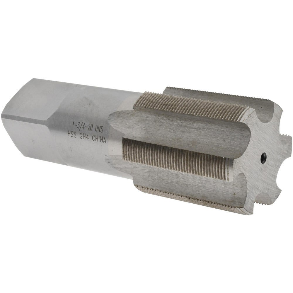 Straight Flute Tap: 1-3/4-20 UNS, 6 Flutes, Bottoming, 3B Class of Fit, High Speed Steel, Bright/Uncoated