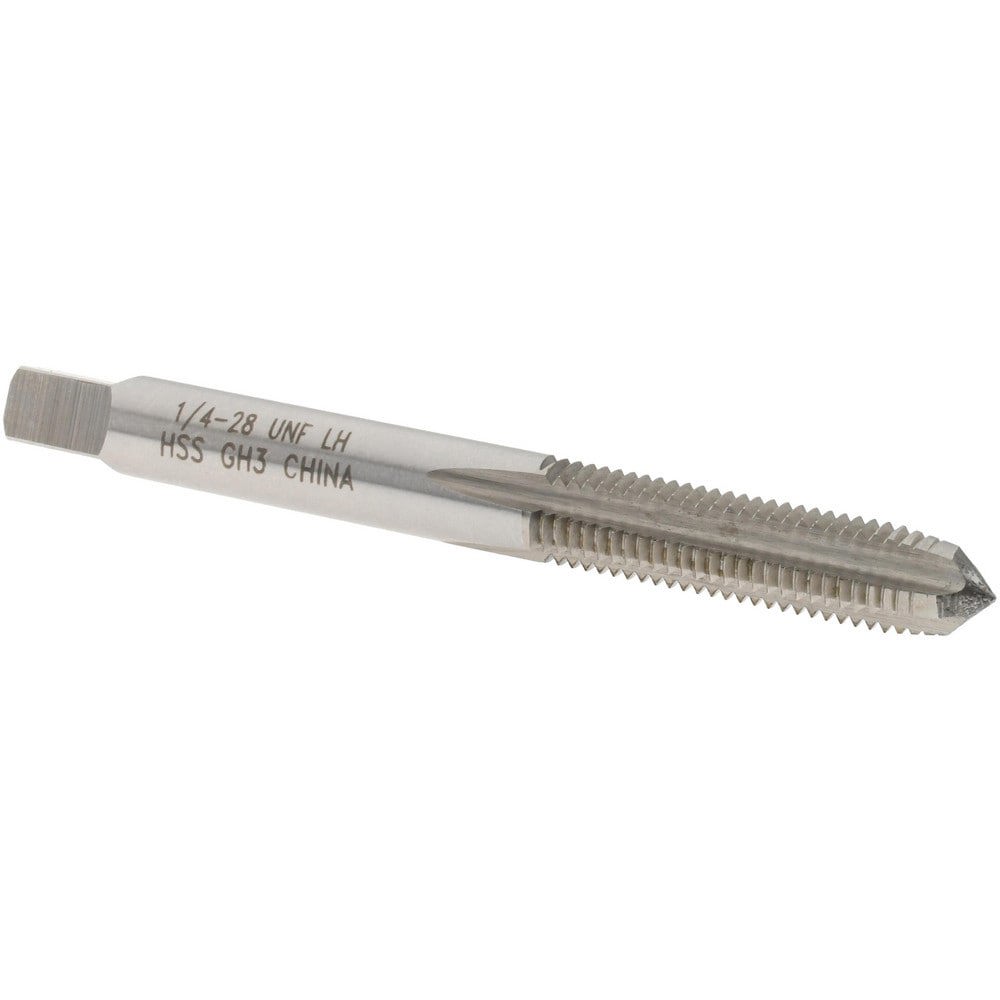 Straight Flute Tap: 1/4-28 UNF, 4 Flutes, Plug, 3B Class of Fit, High Speed Steel, Bright/Uncoated
