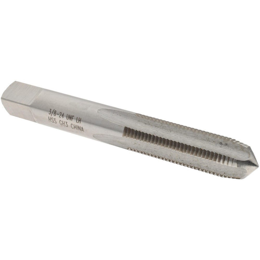 Straight Flute Tap: 3/8-24 UNF, 4 Flutes, Plug, 3B Class of Fit, High Speed Steel, Bright/Uncoated