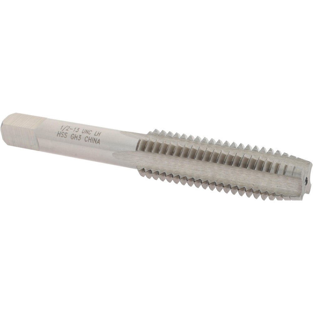 Straight Flute Tap: 1/2-13 UNC, 4 Flutes, Plug, 3B Class of Fit, High Speed Steel, Bright/Uncoated