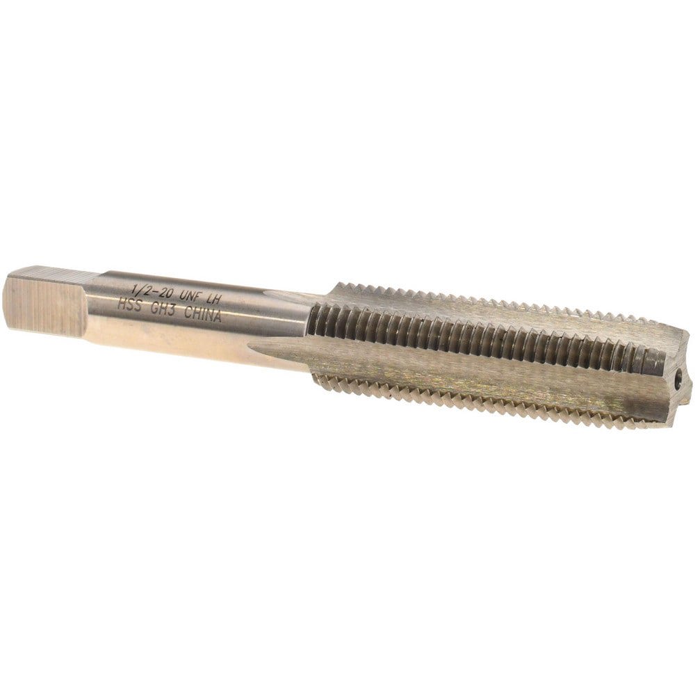 Straight Flute Tap: 1/2-20 UNF, 4 Flutes, Plug, 3B Class of Fit, High Speed Steel, Bright/Uncoated