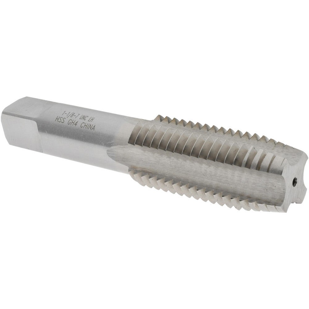 Straight Flute Tap: 1-1/8-7 UNC, 4 Flutes, Plug, 3B Class of Fit, High Speed Steel, Bright/Uncoated