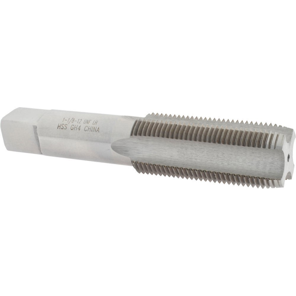 Straight Flute Tap: 1-1/8-12 UNF, 4 Flutes, Plug, 3B Class of Fit, High Speed Steel, Bright/Uncoated