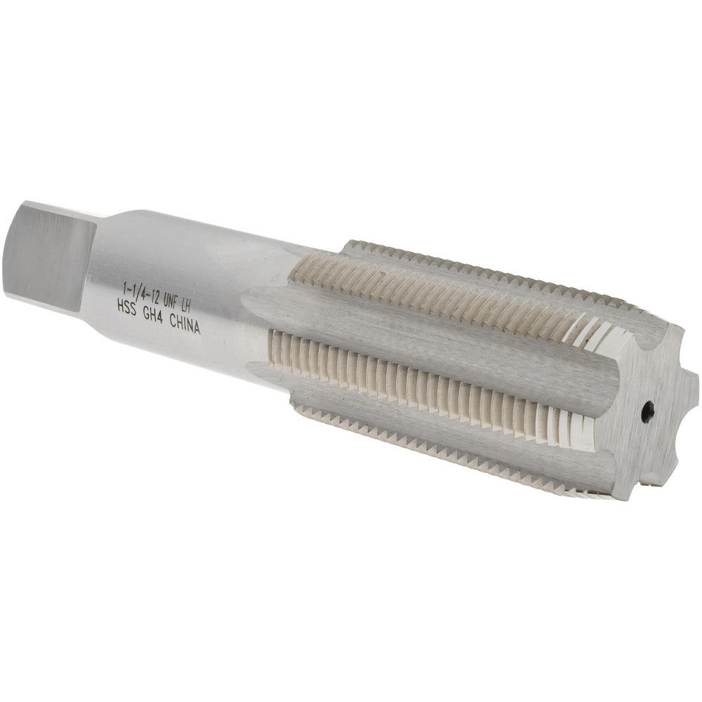 Straight Flute Tap: 1-1/4-12 UNF, 4 Flutes, Plug, 3B Class of Fit, High Speed Steel, Bright/Uncoated