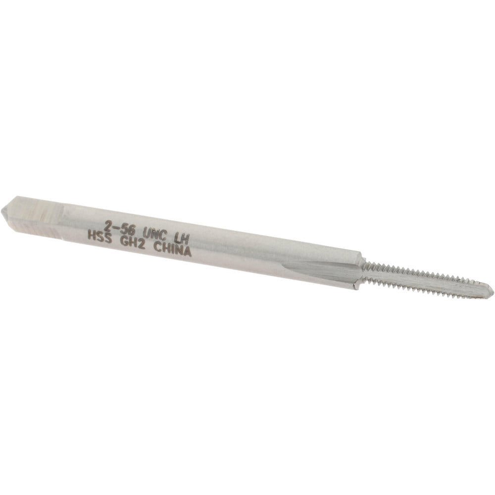 Straight Flute Tap: #2-56 UNC, 3 Flutes, Plug, 2B Class of Fit, High Speed Steel, Bright/Uncoated