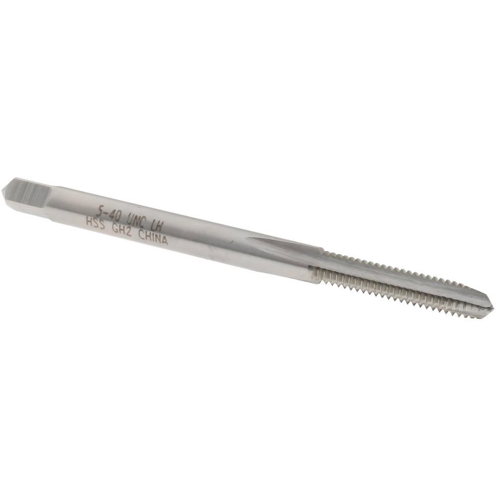 Straight Flute Tap: #5-40 UNC, 3 Flutes, Plug, 2B/3B Class of Fit, High Speed Steel, Bright/Uncoated