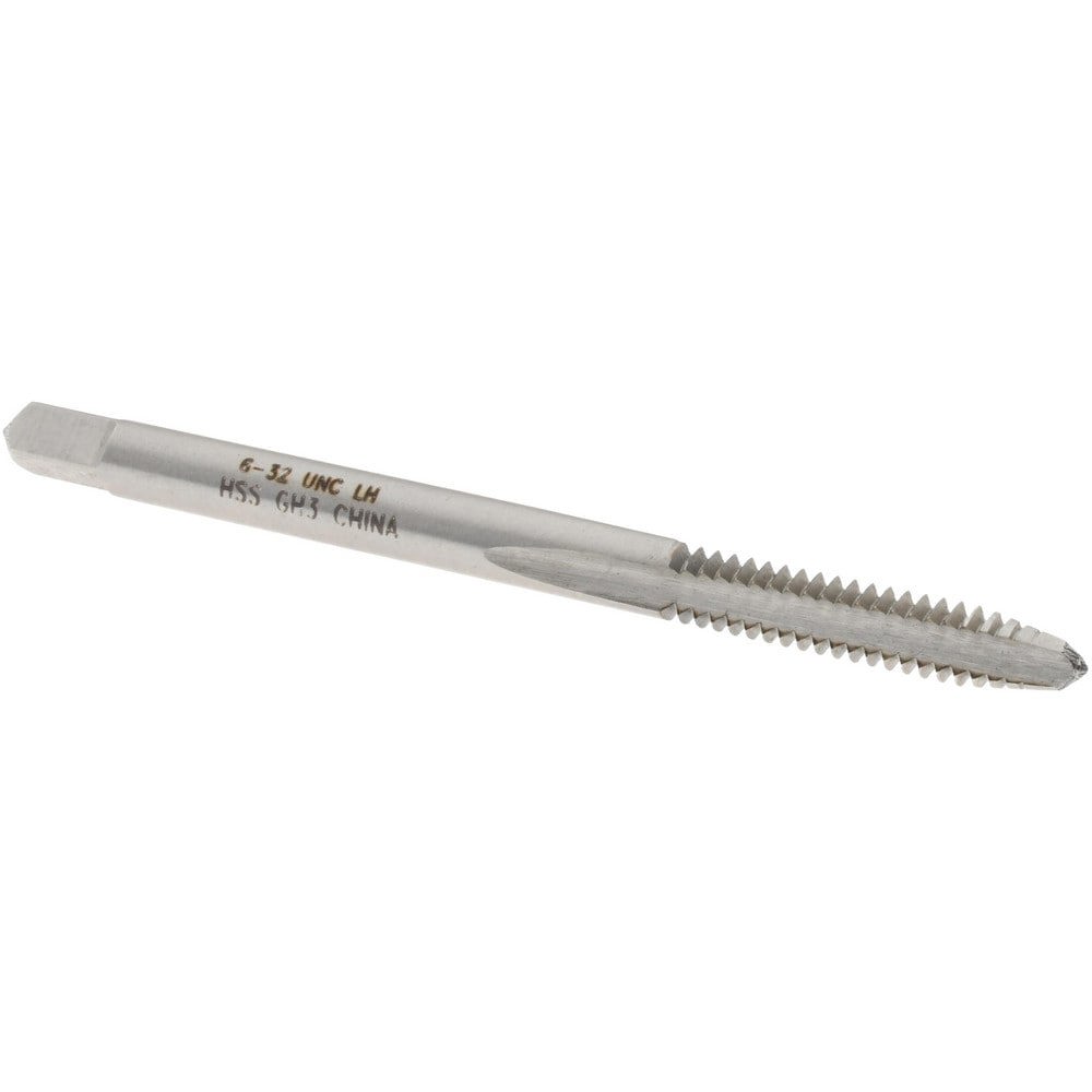 Straight Flute Tap: #6-32 UNC, 3 Flutes, Plug, 2B Class of Fit, High Speed Steel, Bright/Uncoated