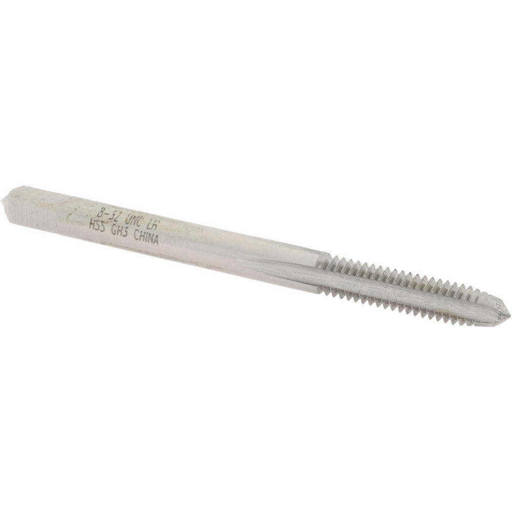 Straight Flute Tap: #8-32 UNC, 4 Flutes, Plug, 2B Class of Fit, High Speed Steel, Bright/Uncoated
