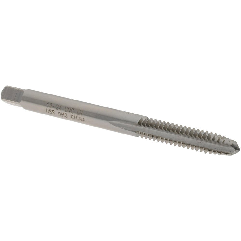 Straight Flute Tap: #10-24 UNC, 4 Flutes, Plug, 2B/3B Class of Fit, High Speed Steel, Bright/Uncoated