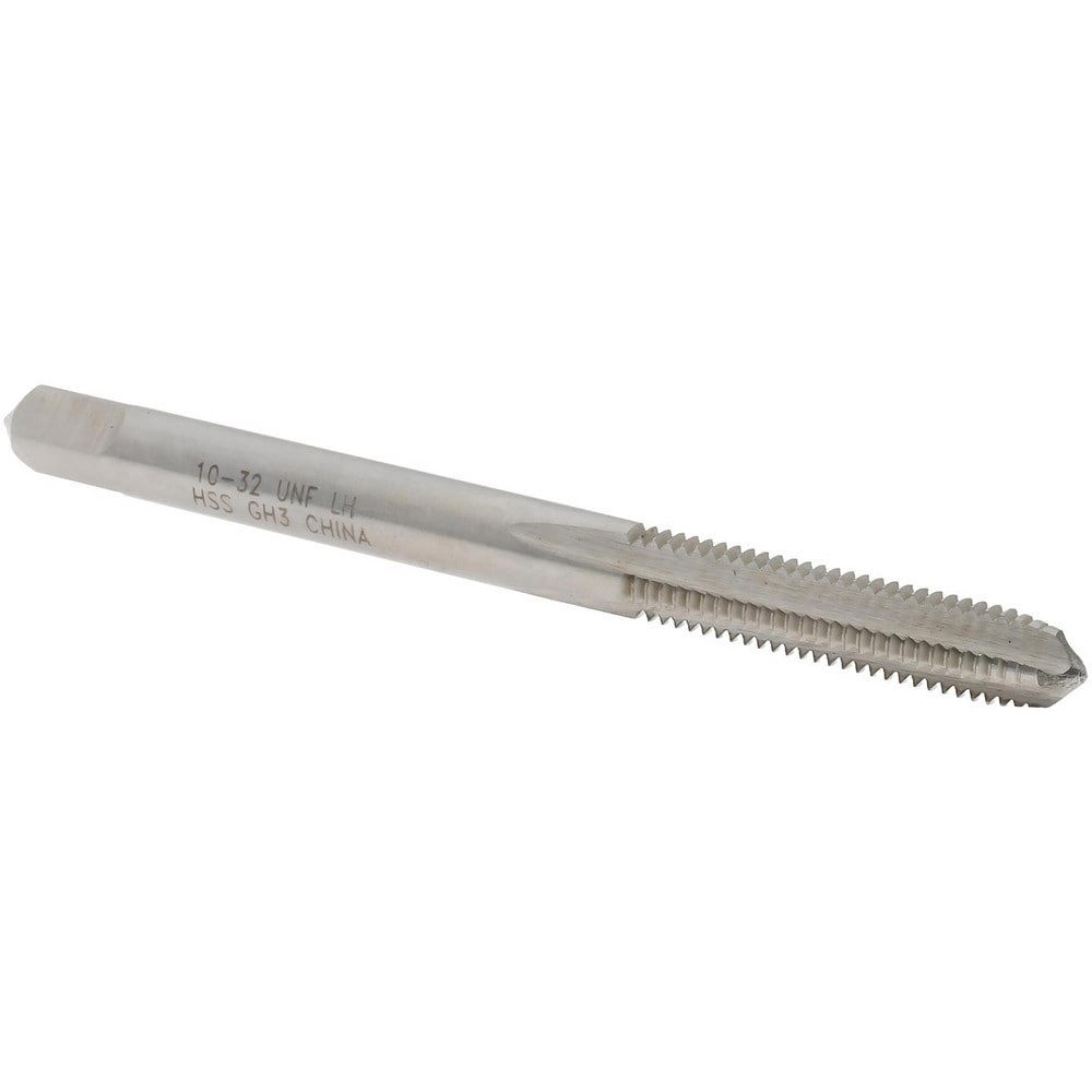 Straight Flute Tap: #10-32 UNF, 4 Flutes, Plug, 2B Class of Fit, High Speed Steel, Bright/Uncoated