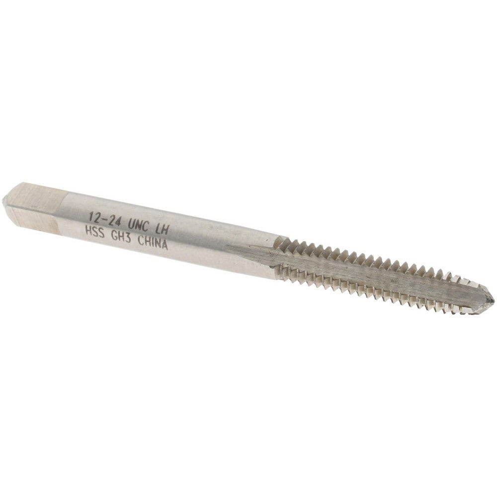 Straight Flute Tap: #12-24 UNC, 4 Flutes, Plug, 2B/3B Class of Fit, High Speed Steel, Bright/Uncoated