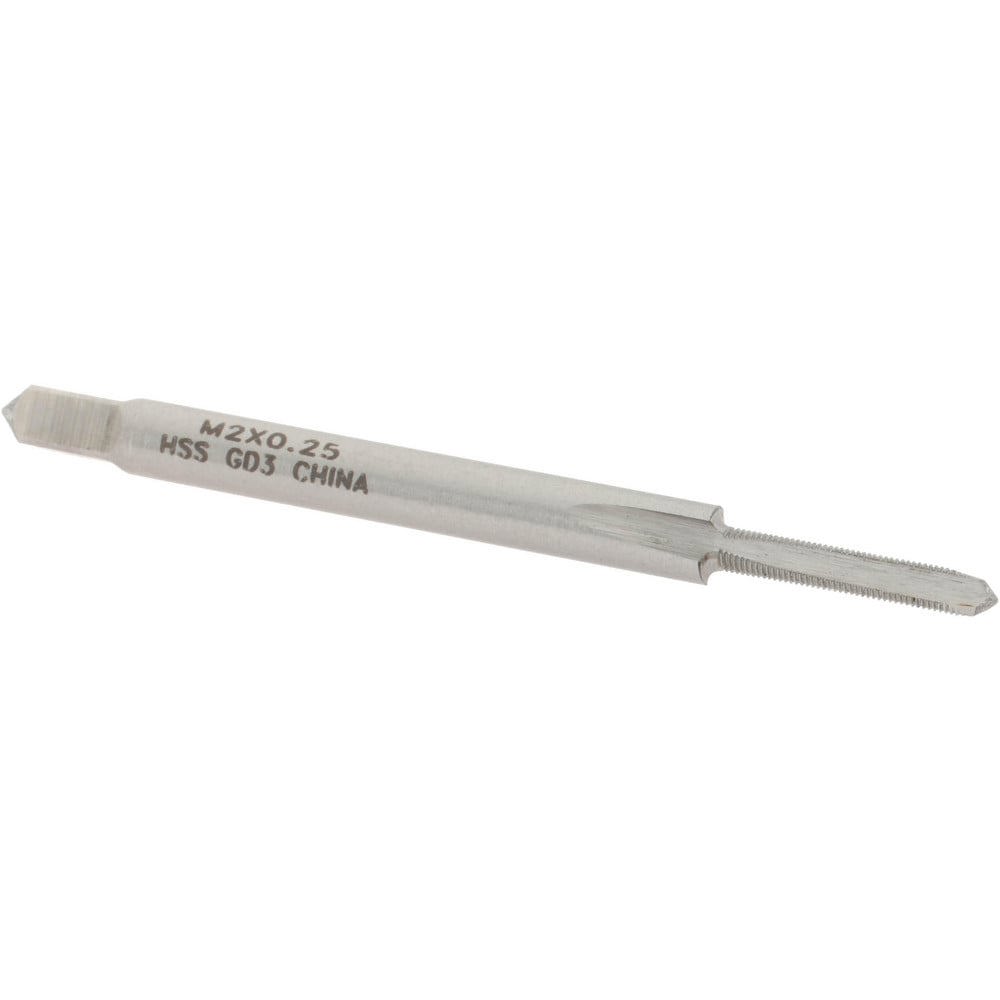 Straight Flute Tap: M2x0.25 Metric Fine, 3 Flutes, Plug, 6H Class of Fit, High Speed Steel, Bright/Uncoated