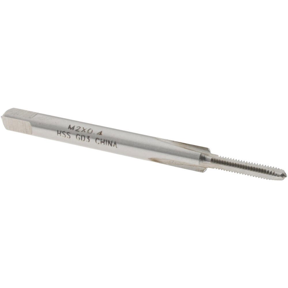 Straight Flute Tap: M2x0.4 Metric Coarse, 3 Flute, Plug Chamfer, 6H Class of Fit, HSS, Bright/Uncoated Finish