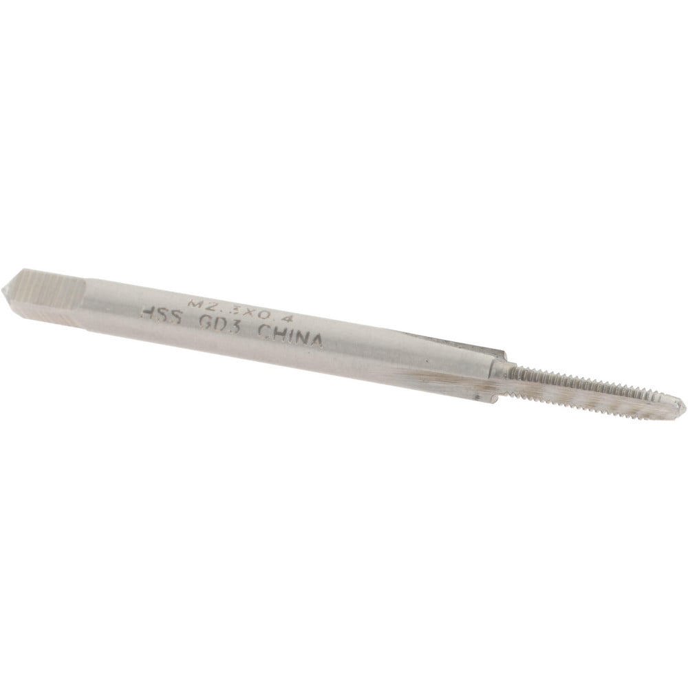 Straight Flute Tap: M2.3x0.40 Metric Coarse, 3 Flutes, Plug, High Speed Steel, Bright/Uncoated