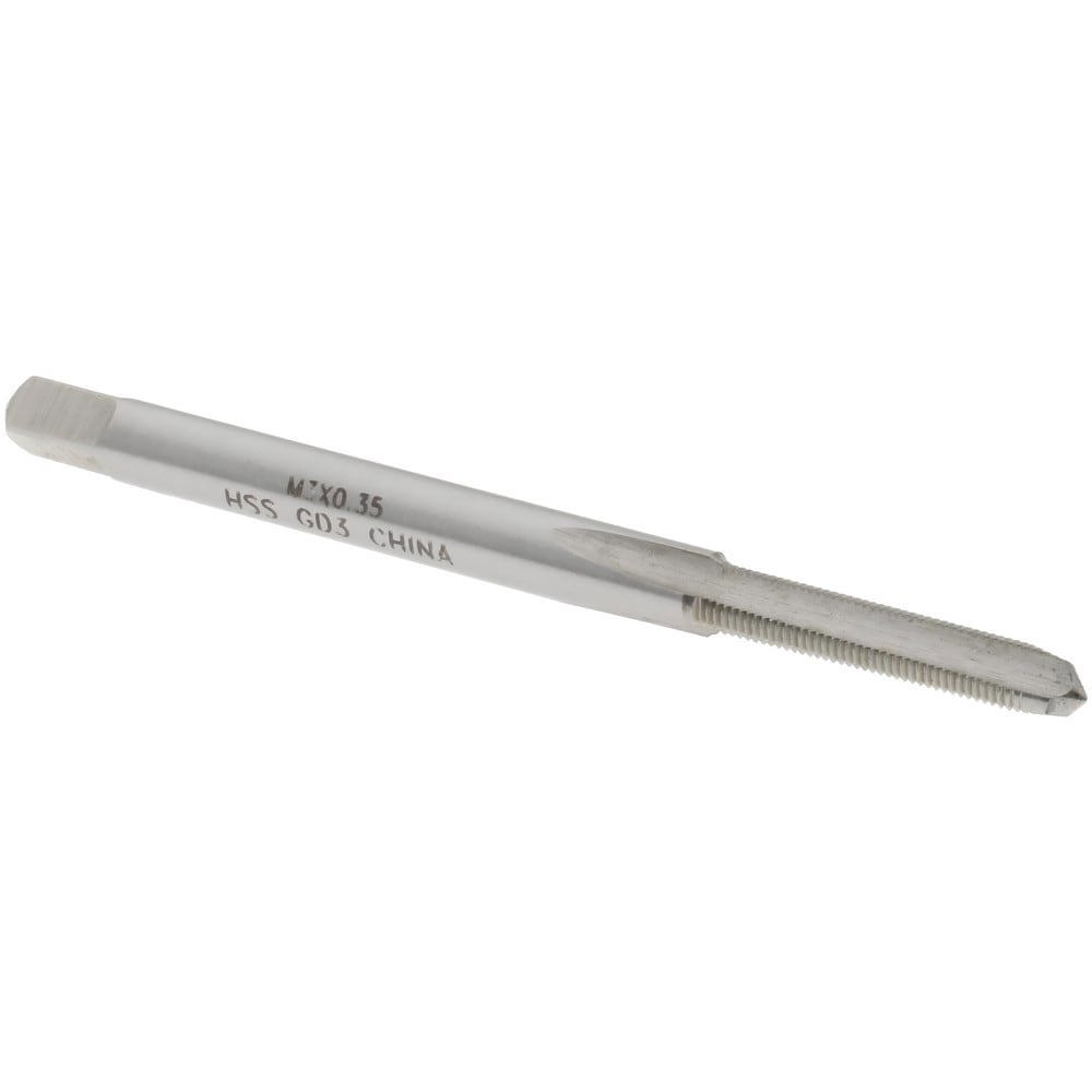 Straight Flute Tap: M3x0.35 Metric Fine, 3 Flutes, Plug, 6H Class of Fit, High Speed Steel, Bright/Uncoated