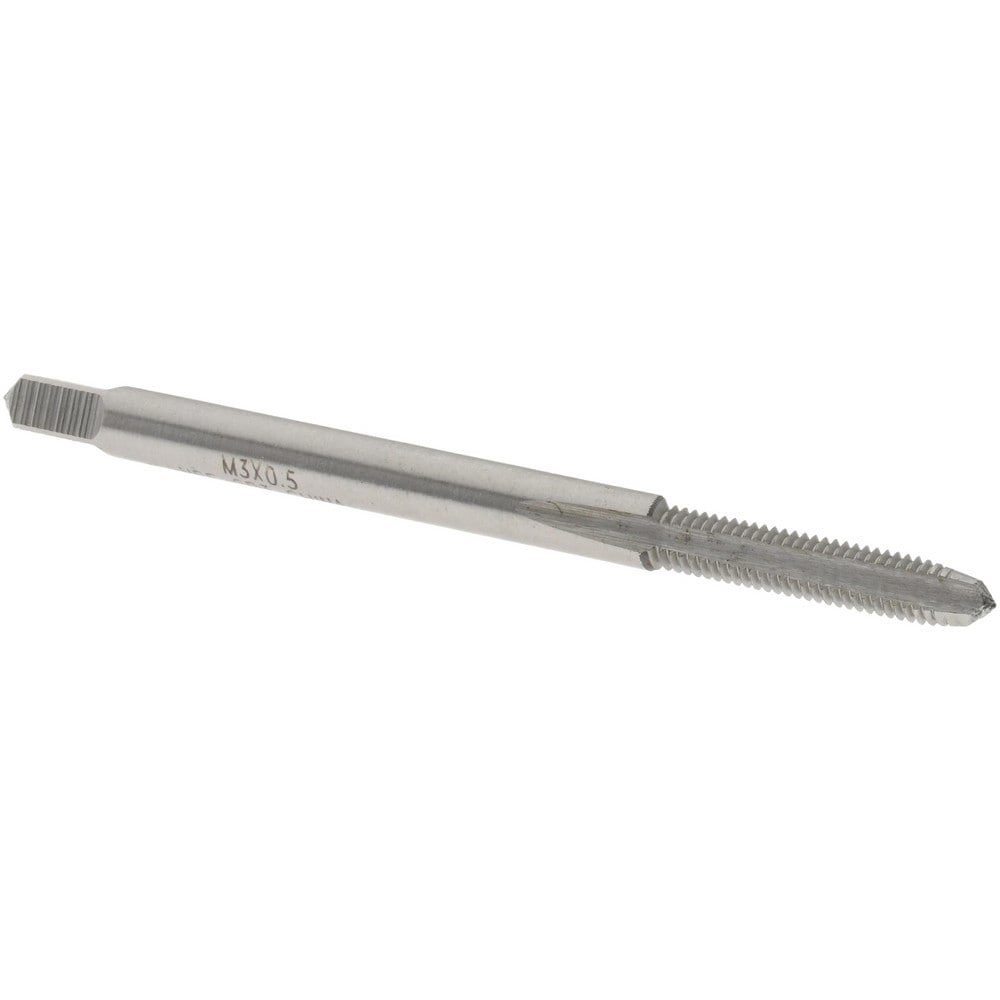 Straight Flute Tap: M3x0.50 Metric Coarse, 3 Flutes, Plug, 6H Class of Fit, High Speed Steel, Bright/Uncoated