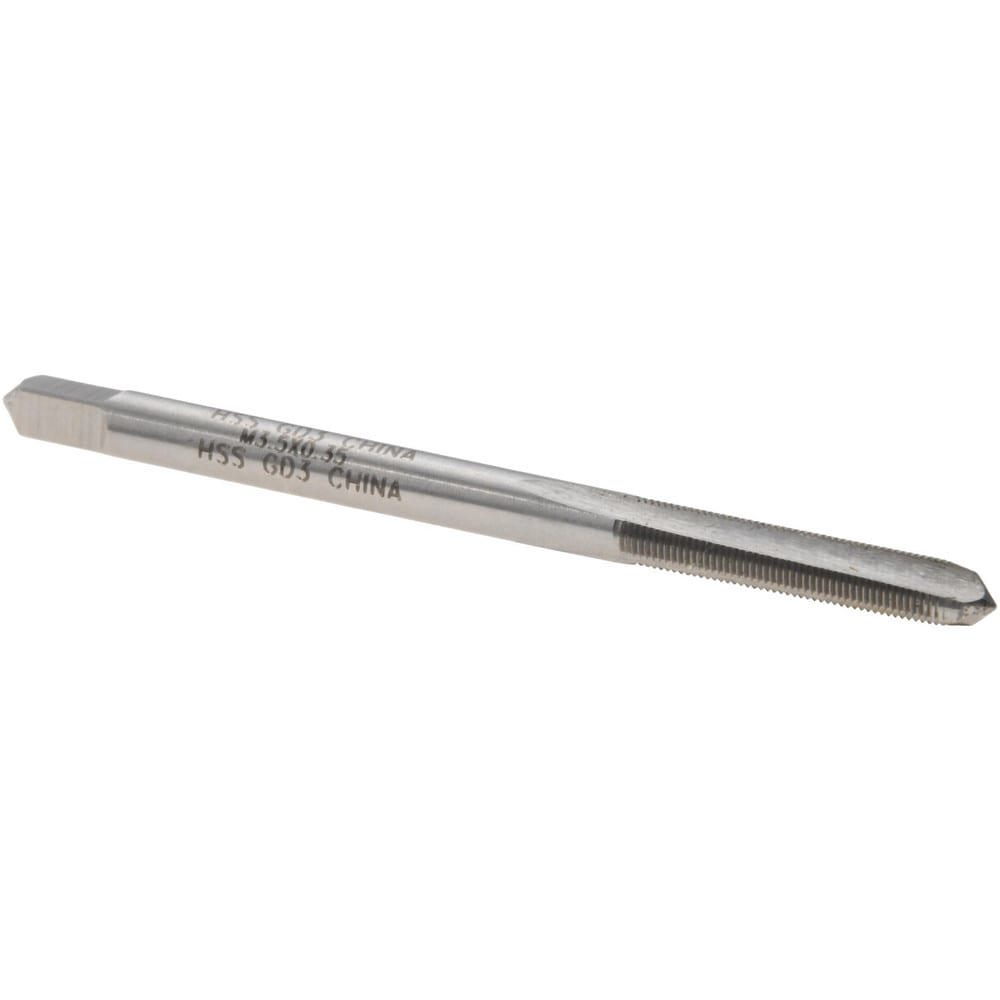 Straight Flute Tap: M3.5x0.35 Metric Fine, 3 Flutes, Plug, 6H Class of Fit, High Speed Steel, Bright/Uncoated