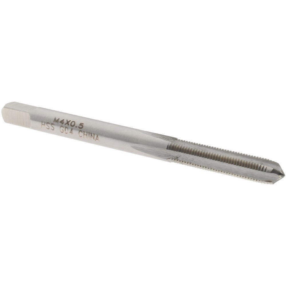 Straight Flute Tap: M4x0.50 Metric Fine, 4 Flutes, Plug, High Speed Steel, Bright/Uncoated