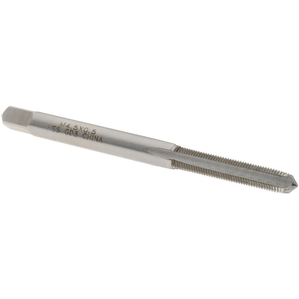Straight Flute Tap: M4.5x0.50 Metric Fine, 4 Flutes, Plug, 6H Class of Fit, High Speed Steel, Bright/Uncoated