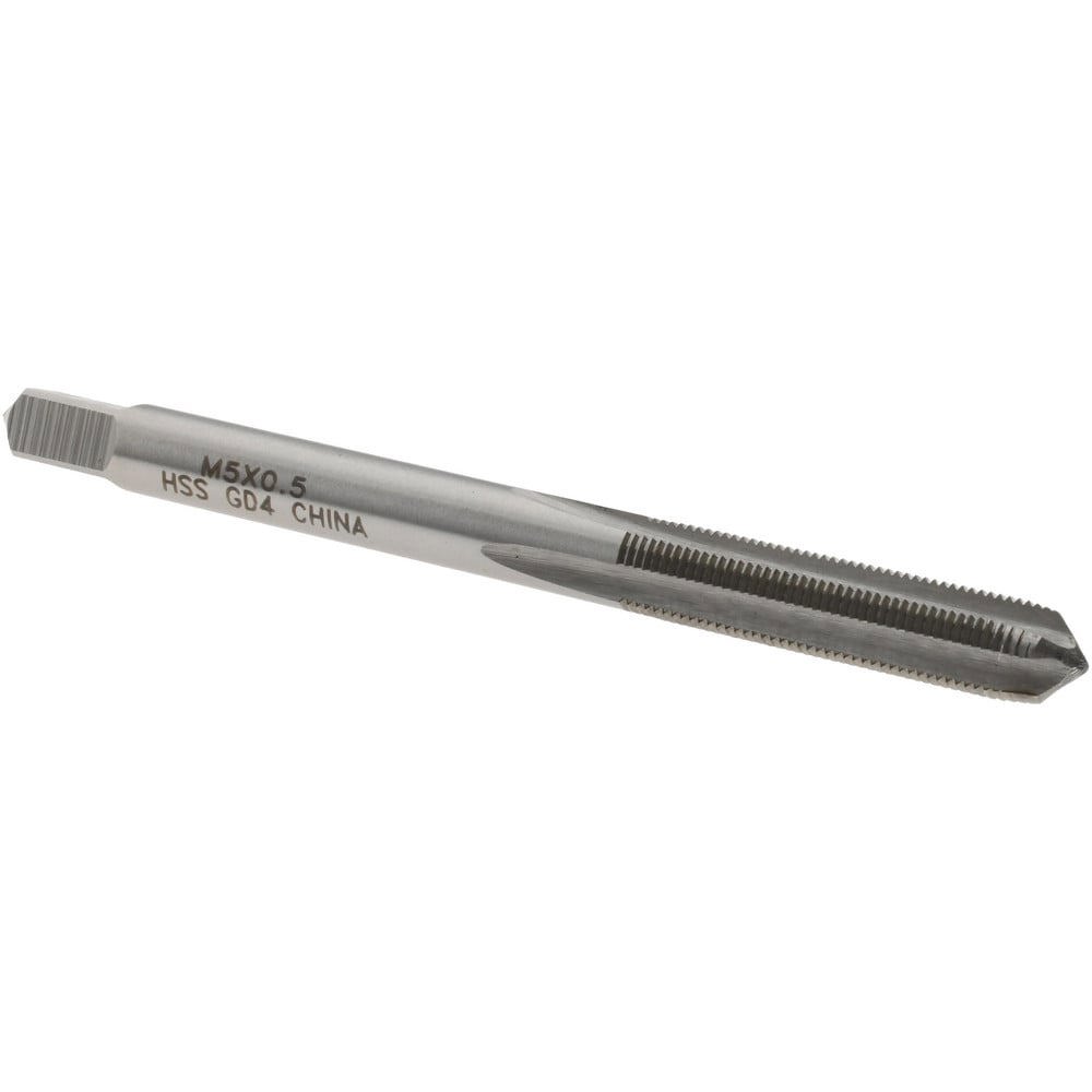 Straight Flute Tap: M5x0.50 Metric Fine, 4 Flutes, Plug, High Speed Steel, Bright/Uncoated