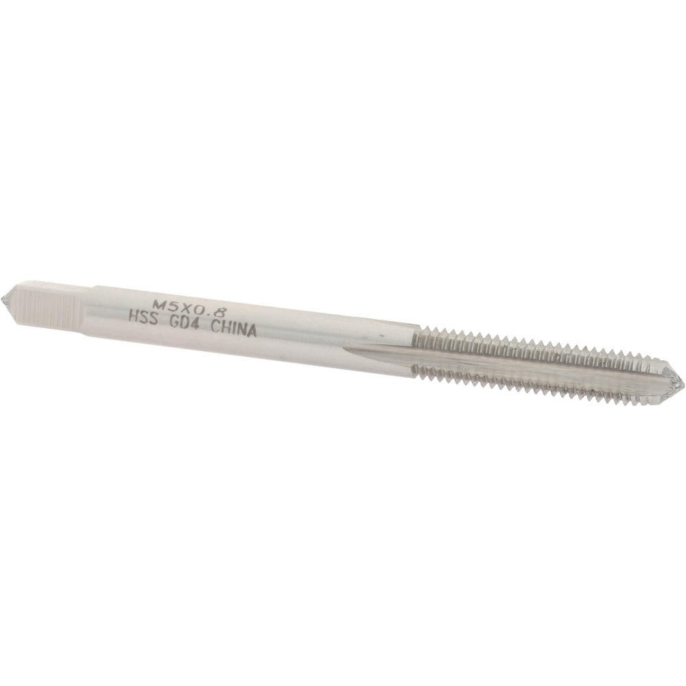 Straight Flute Tap: M5x0.80 Metric Coarse, 4 Flutes, Plug, 6H Class of Fit, High Speed Steel, Bright/Uncoated