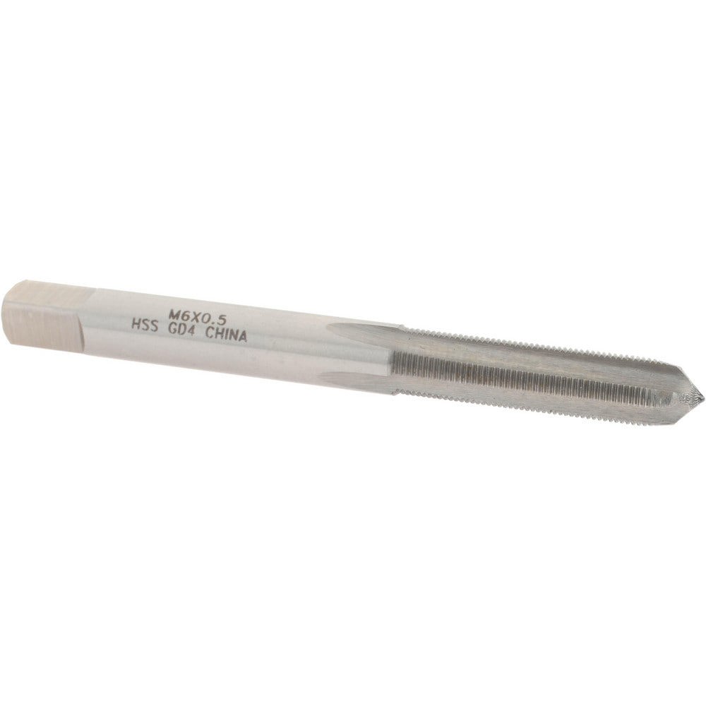 Straight Flute Tap: M6x0.50 Metric Fine, 4 Flutes, Plug, High Speed Steel, Bright/Uncoated