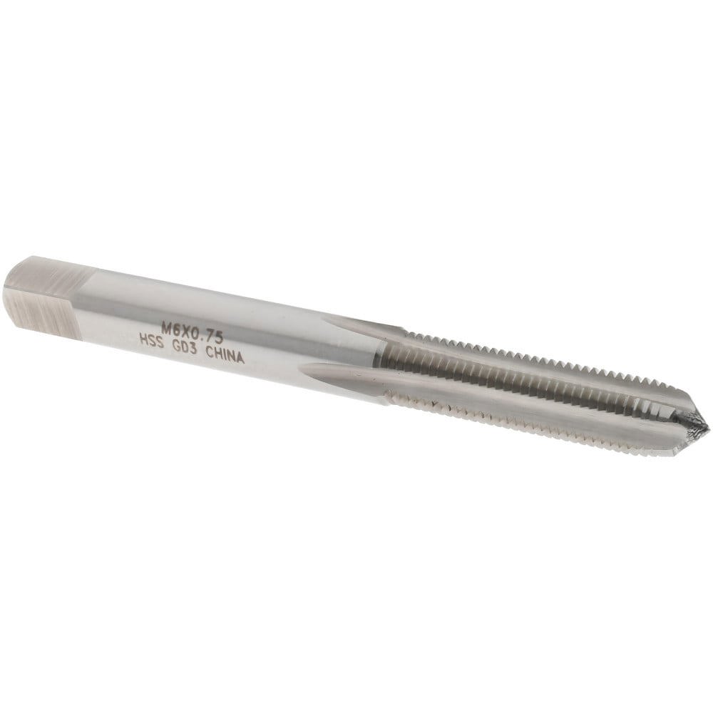 Straight Flute Tap: M6x0.75 Metric Fine, 4 Flutes, Plug, High Speed Steel, Bright/Uncoated