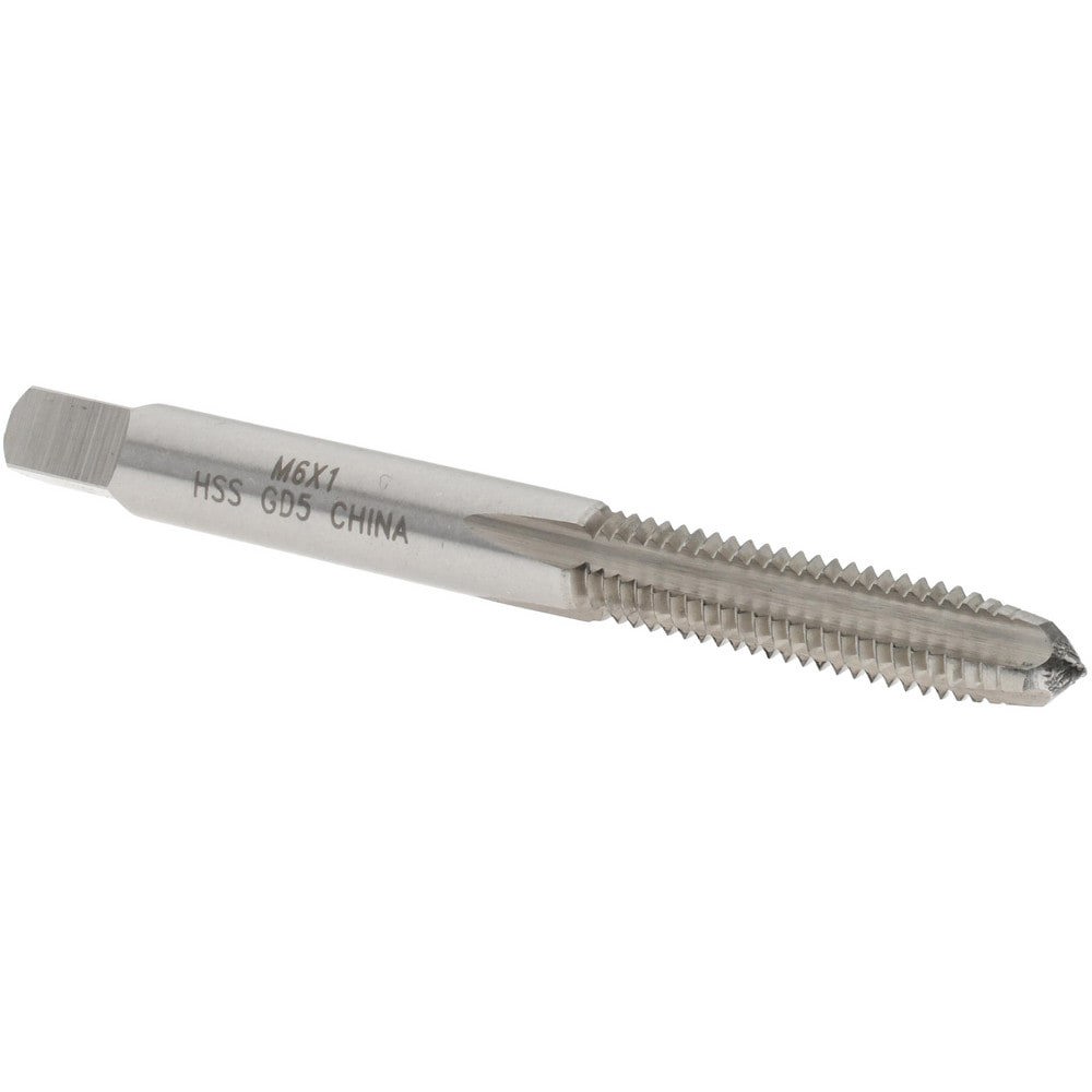 Straight Flute Tap: M6x1.00 Metric Coarse, 4 Flutes, Plug, 6H Class of Fit, High Speed Steel, Bright/Uncoated