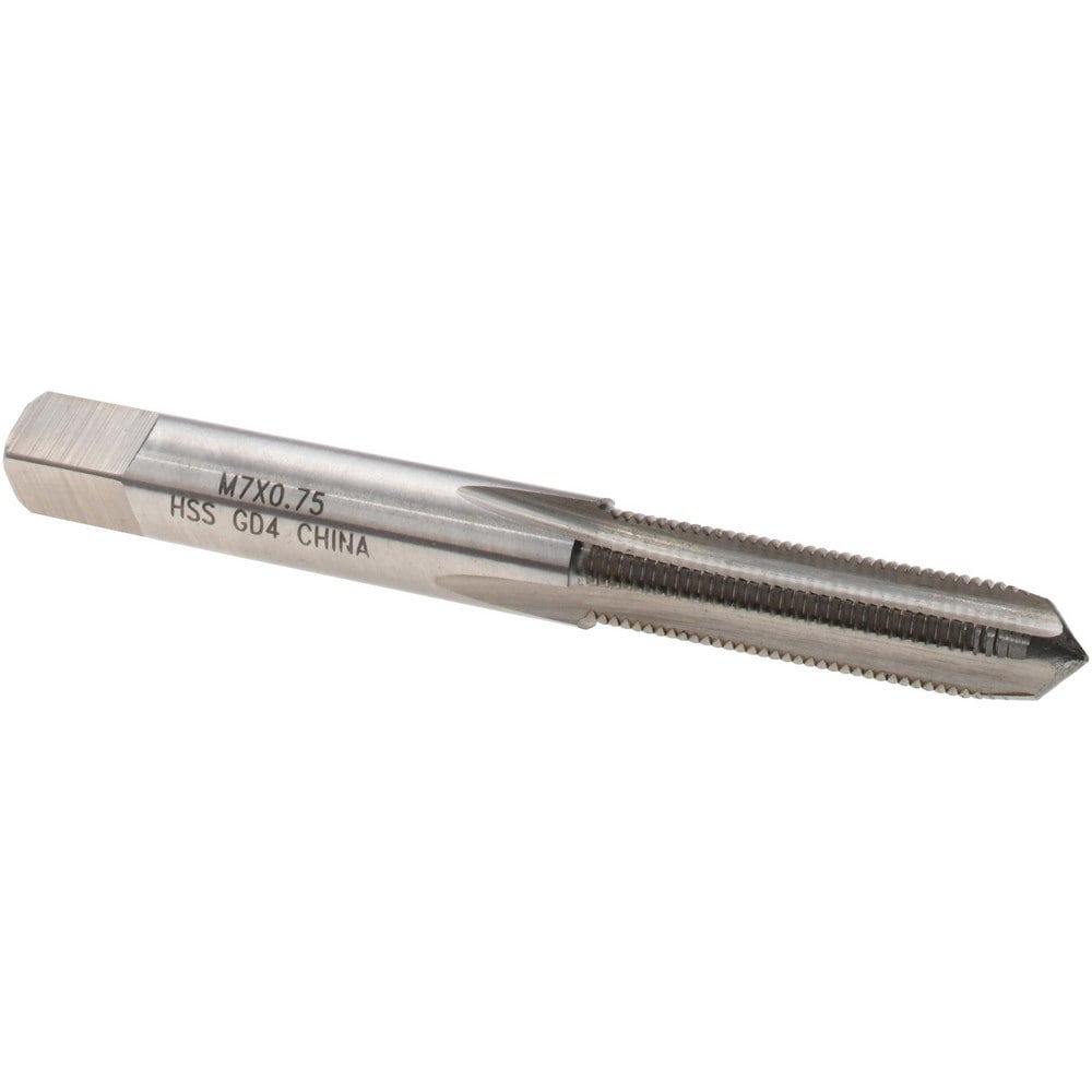 Straight Flute Tap: M7x0.75 Metric Fine, 4 Flutes, Plug, 6H Class of Fit, High Speed Steel, Bright/Uncoated
