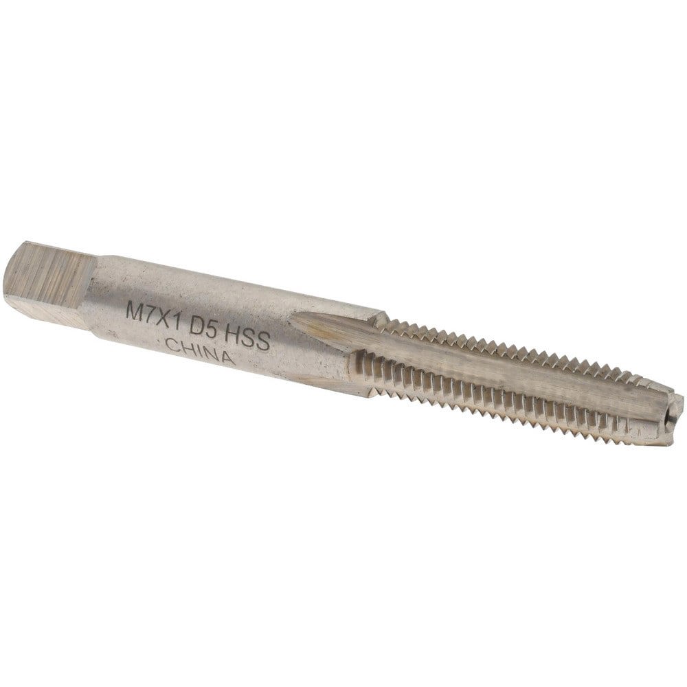 Straight Flute Tap: M7x1.00 Metric Coarse, 4 Flutes, Plug, High Speed Steel, Bright/Uncoated