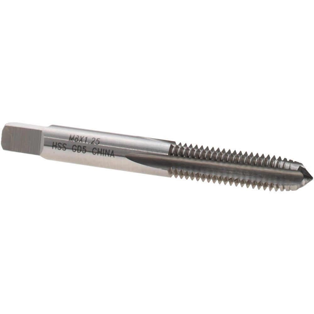 Straight Flute Tap: M8x1.25 Metric Coarse, 4 Flutes, Plug, 6H Class of Fit, High Speed Steel, Bright/Uncoated