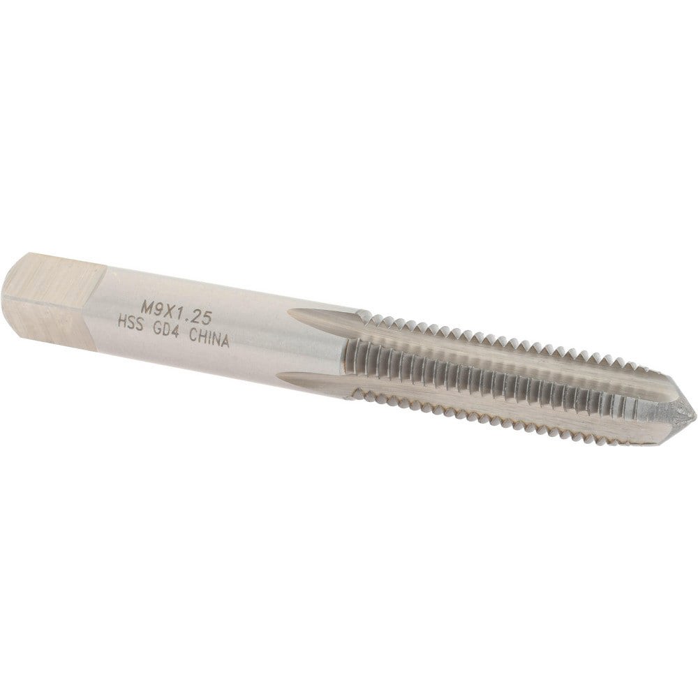 Straight Flute Tap: M9x1.25 Metric Coarse, 4 Flutes, Plug, High Speed Steel, Bright/Uncoated