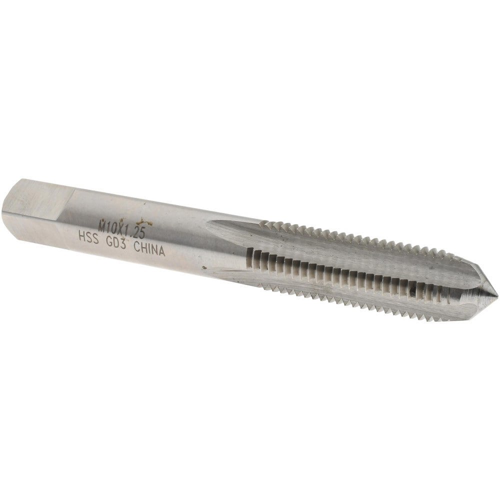 Straight Flute Tap: M10x1.25 Metric Fine, 4 Flutes, Plug, High Speed Steel, Bright/Uncoated