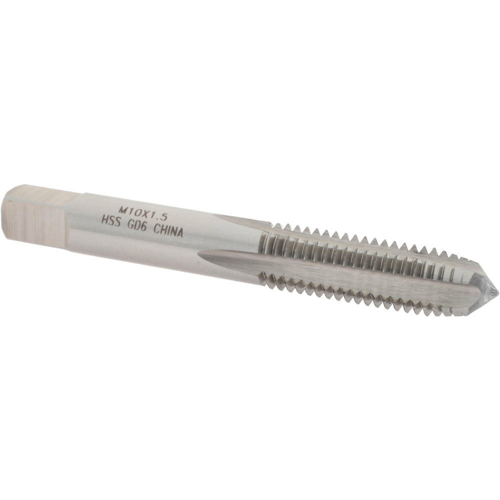 Straight Flute Tap: M10x1.50 Metric Coarse, 4 Flutes, Plug, 6H Class of Fit, High Speed Steel, Bright/Uncoated