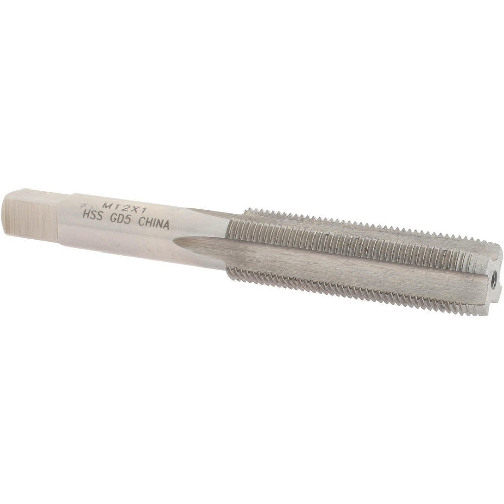 Straight Flute Tap: M12x1.00 Metric Fine, 4 Flutes, Plug, High Speed Steel, Bright/Uncoated