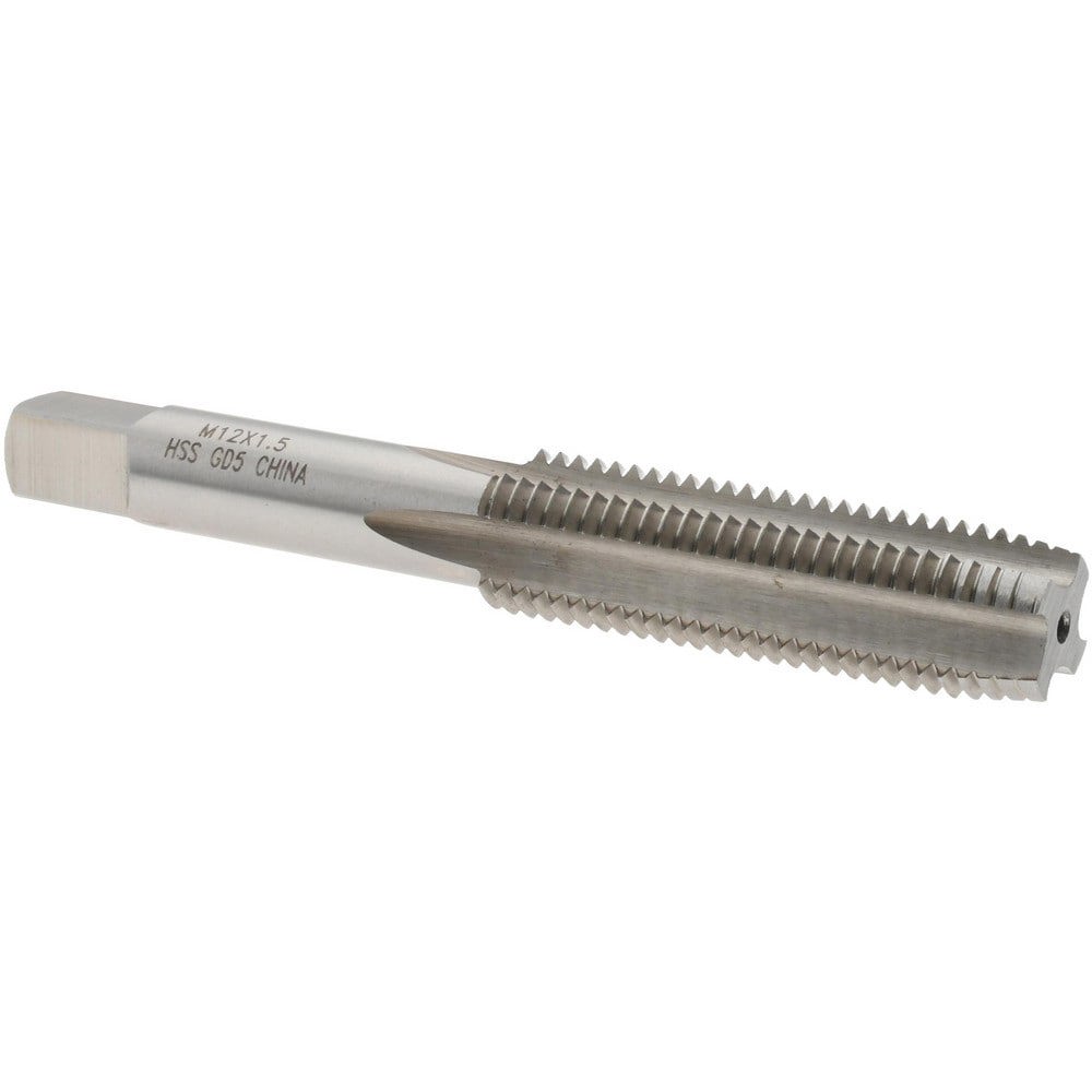Straight Flute Tap: M12x1.50 Metric Fine, 4 Flutes, Plug, High Speed Steel, Bright/Uncoated
