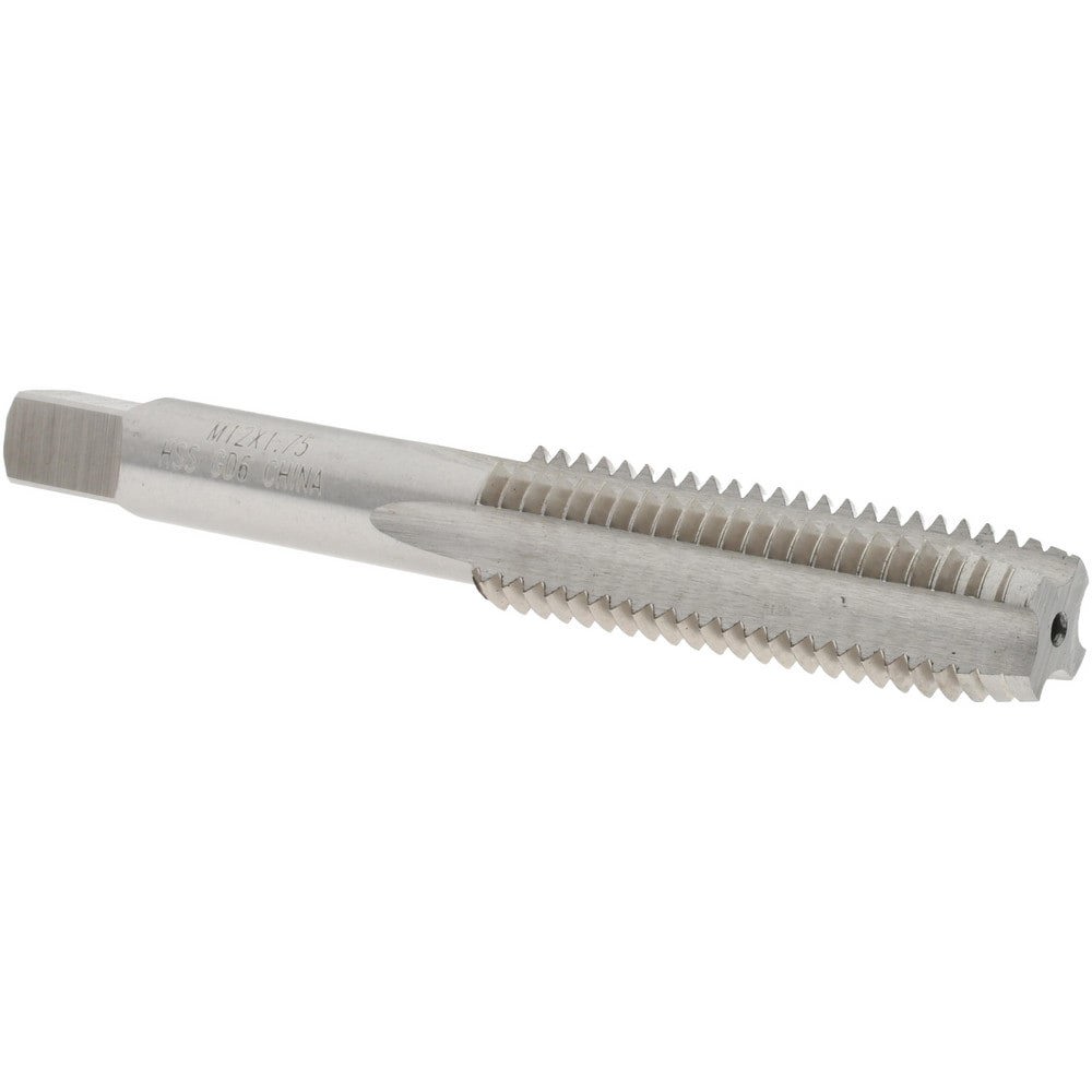 Straight Flute Tap: M12x1.75 Metric Coarse, 4 Flutes, Plug, 6H Class of Fit, High Speed Steel, Bright/Uncoated