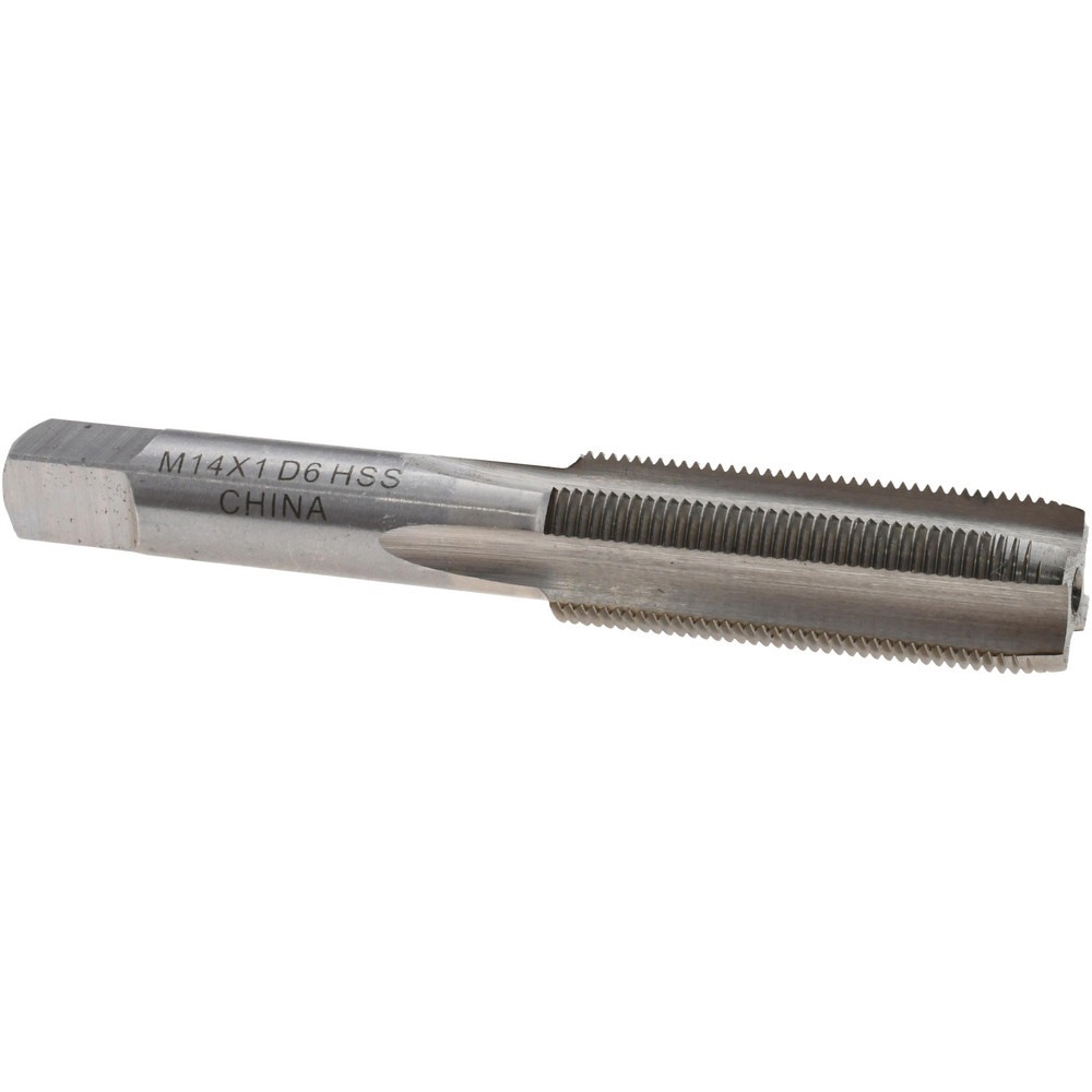 Straight Flute Tap: M14x1.00 Metric Fine, 4 Flutes, Plug, High Speed Steel, Bright/Uncoated