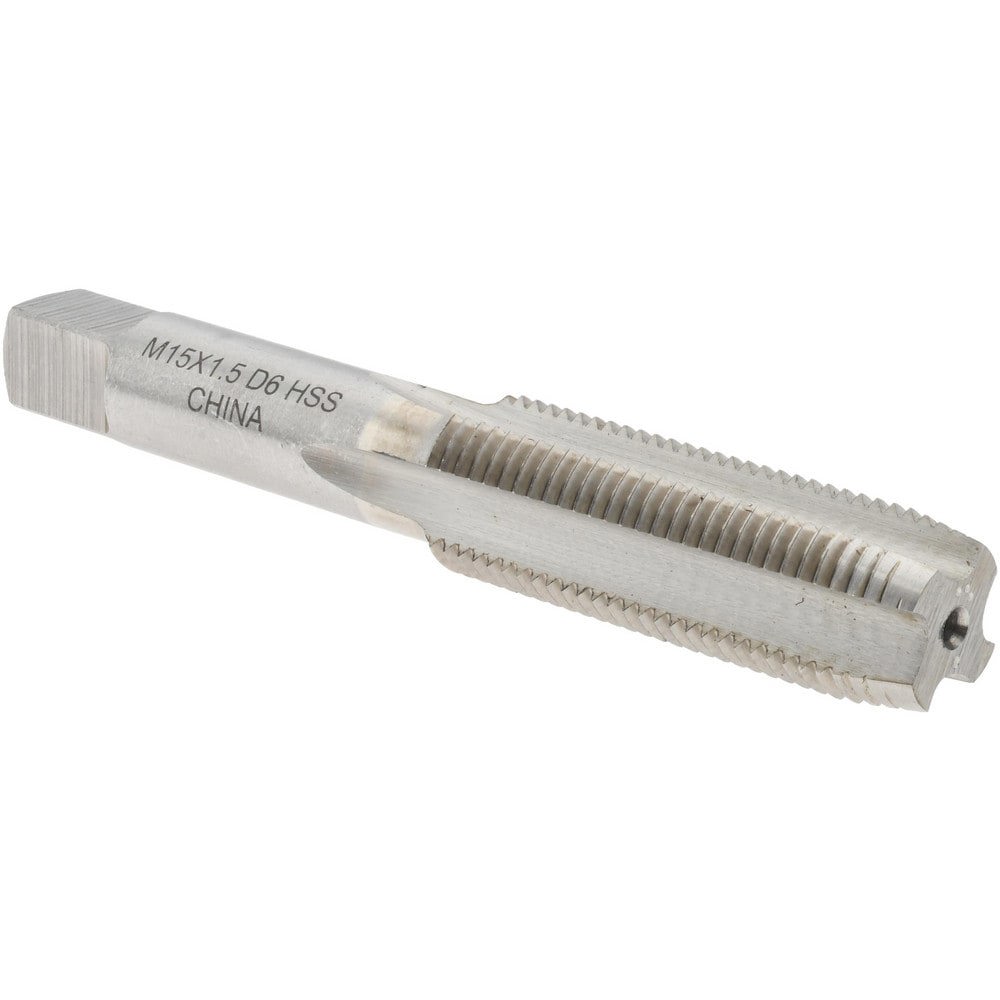 Straight Flute Tap: M15x1.50 Metric Fine, 4 Flutes, Plug, 6H Class of Fit, High Speed Steel, Bright/Uncoated