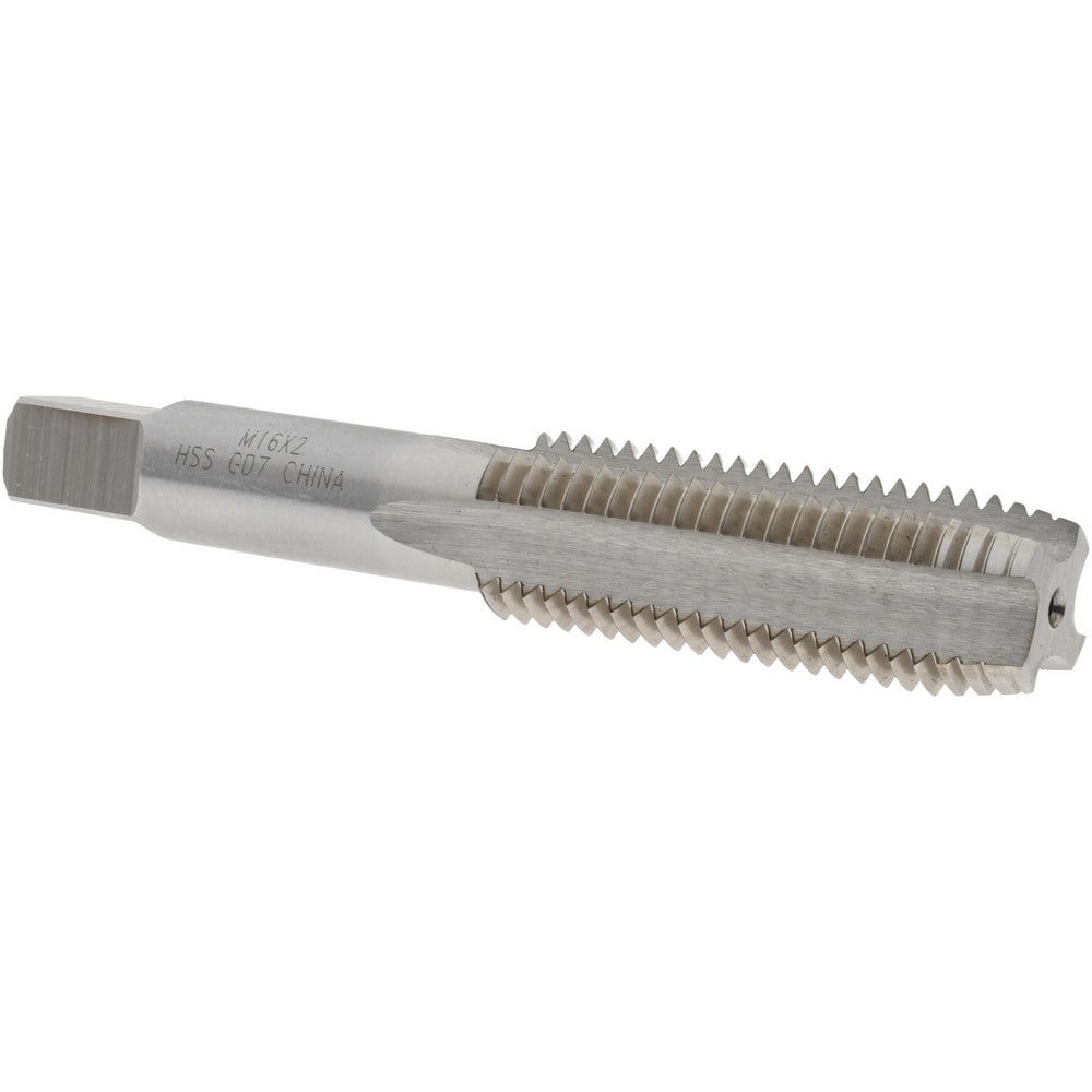 Straight Flute Tap: M16x2.00 Metric Coarse, 4 Flutes, Plug, 6H Class of Fit, High Speed Steel, Bright/Uncoated