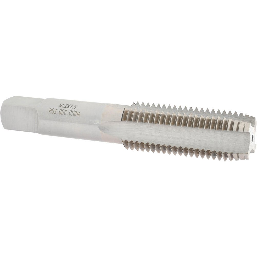 Straight Flute Tap: M22x2.50 Metric Coarse, 4 Flutes, Plug, High Speed Steel, Bright/Uncoated