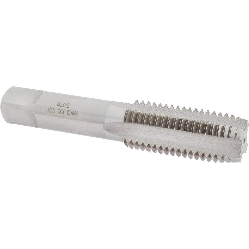 Straight Flute Tap: M24x3.00 Metric Coarse, 4 Flutes, Plug, High Speed Steel, Bright/Uncoated