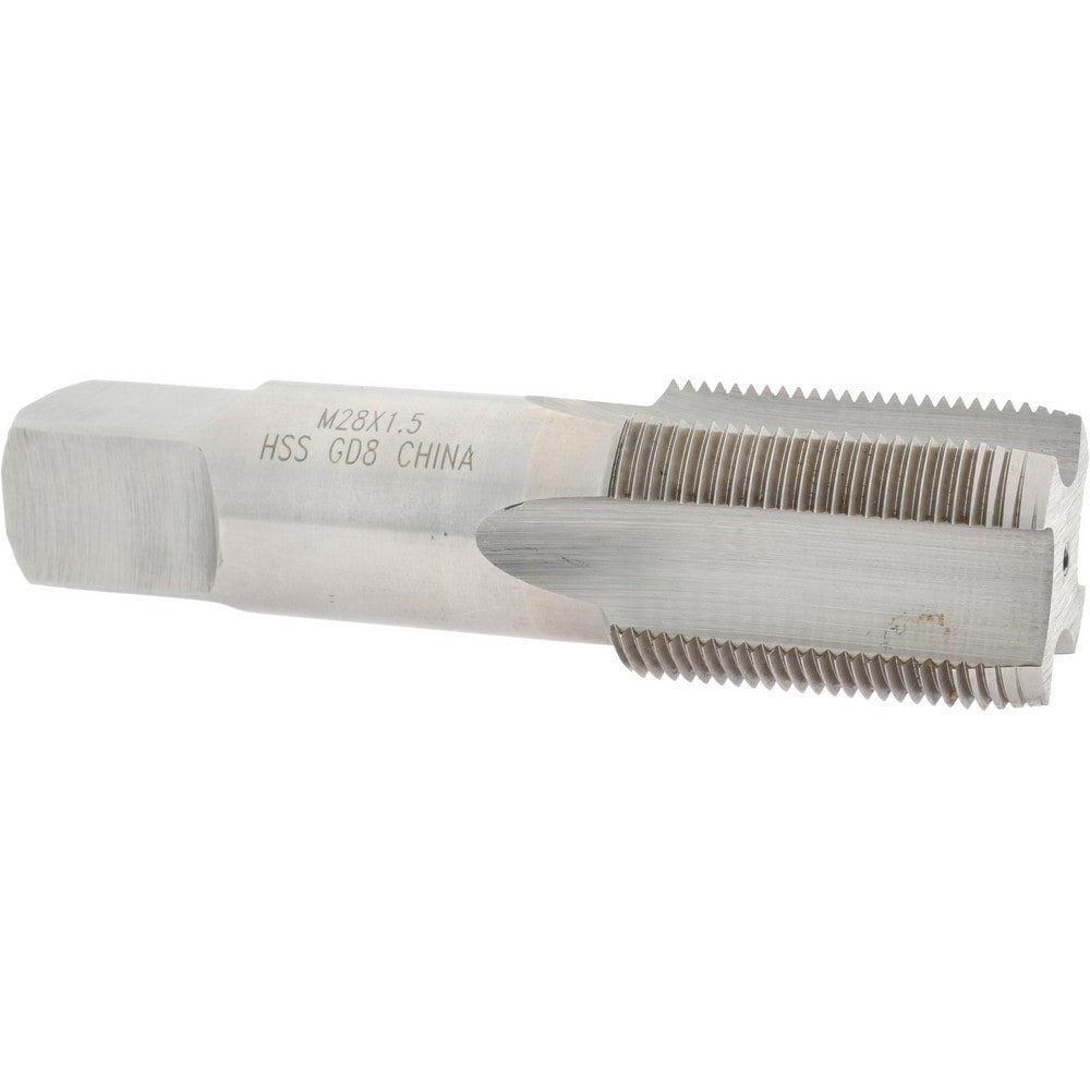 Straight Flute Tap: M28x1.50 Metric Fine, 4 Flutes, Plug, 6H Class of Fit, High Speed Steel, Bright/Uncoated