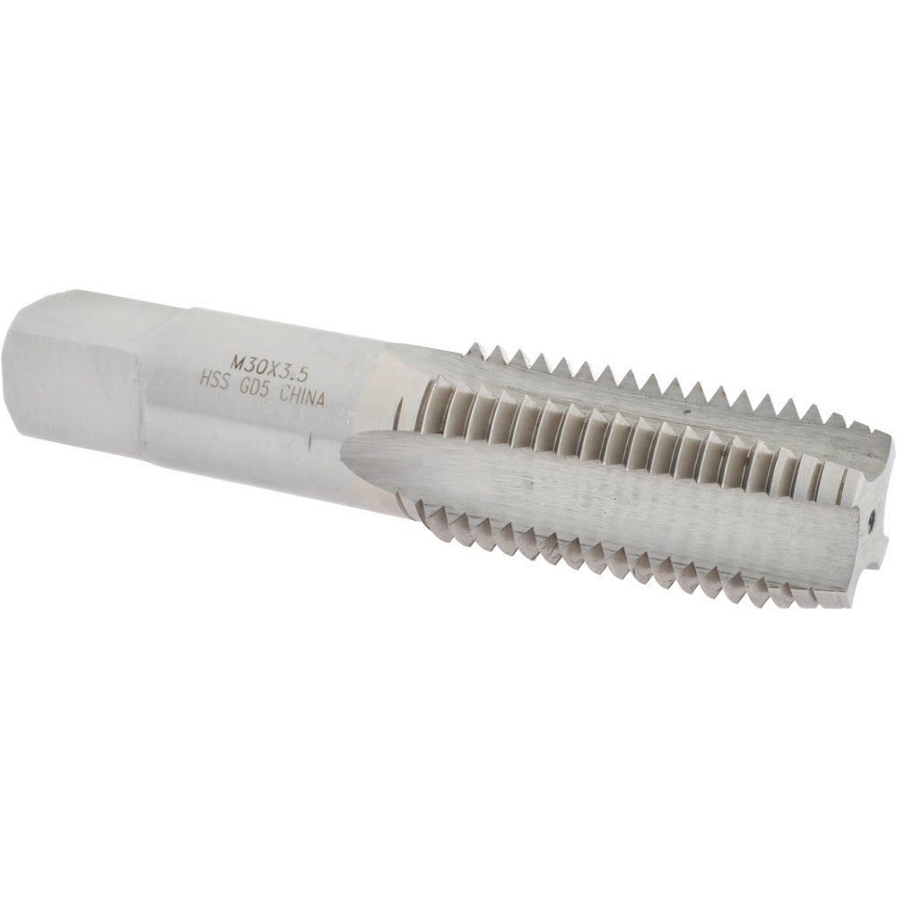 Straight Flute Tap: M30x3.50 Metric Coarse, 4 Flutes, Plug, High Speed Steel, Bright/Uncoated