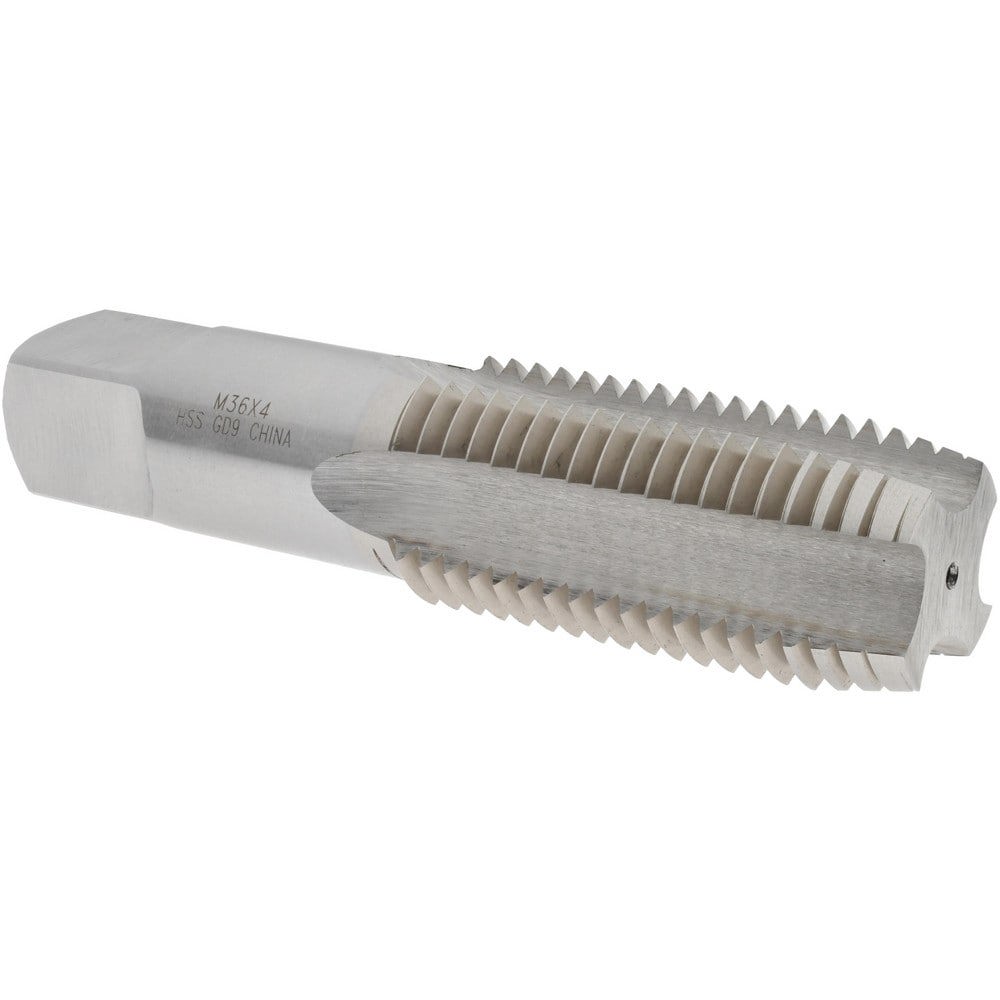 Straight Flute Tap: M36x4.00 Metric Coarse, 4 Flutes, Plug, 6H Class of Fit, High Speed Steel, Bright/Uncoated