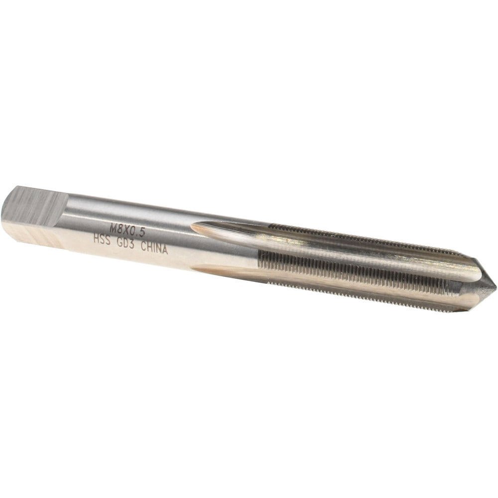 Straight Flute Tap: M8x0.50 Metric Fine, 4 Flutes, Plug, 6H Class of Fit, High Speed Steel, Bright/Uncoated