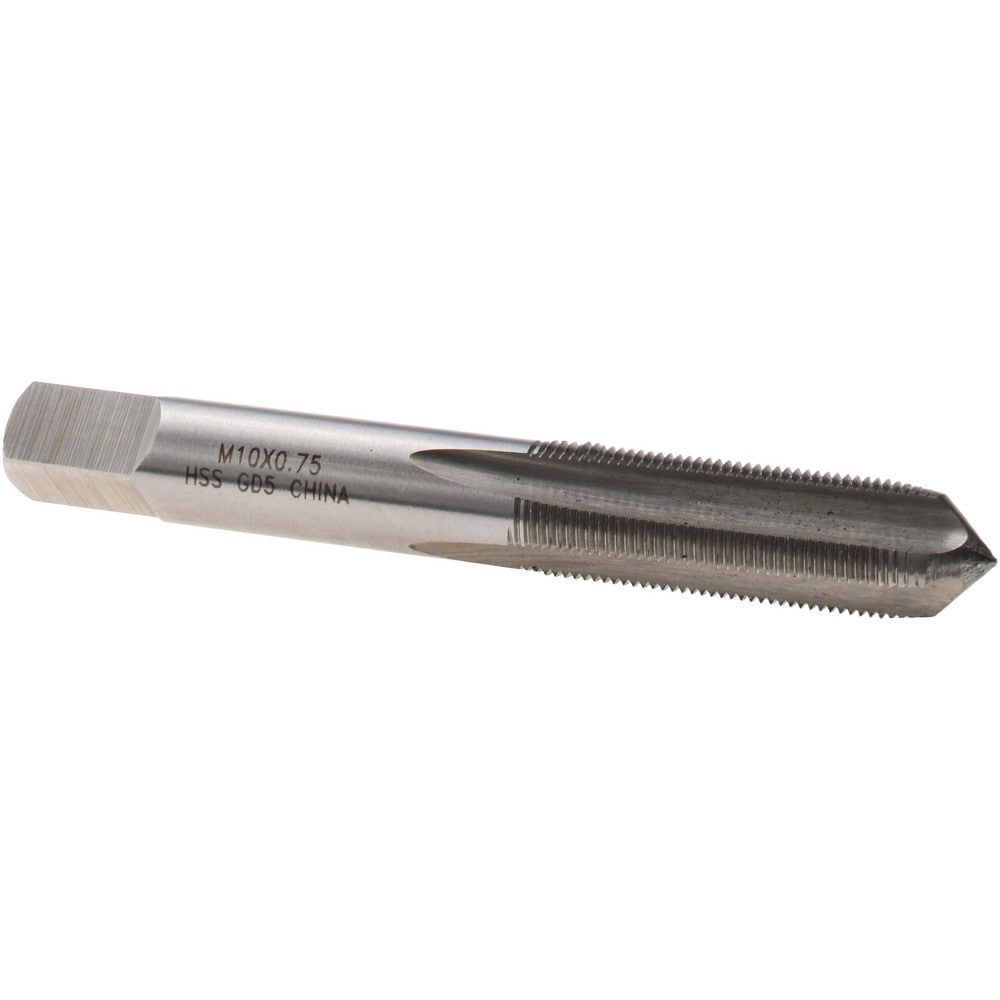 Straight Flute Tap: M10x0.75 Metric Fine, 4 Flutes, Plug, High Speed Steel, Bright/Uncoated
